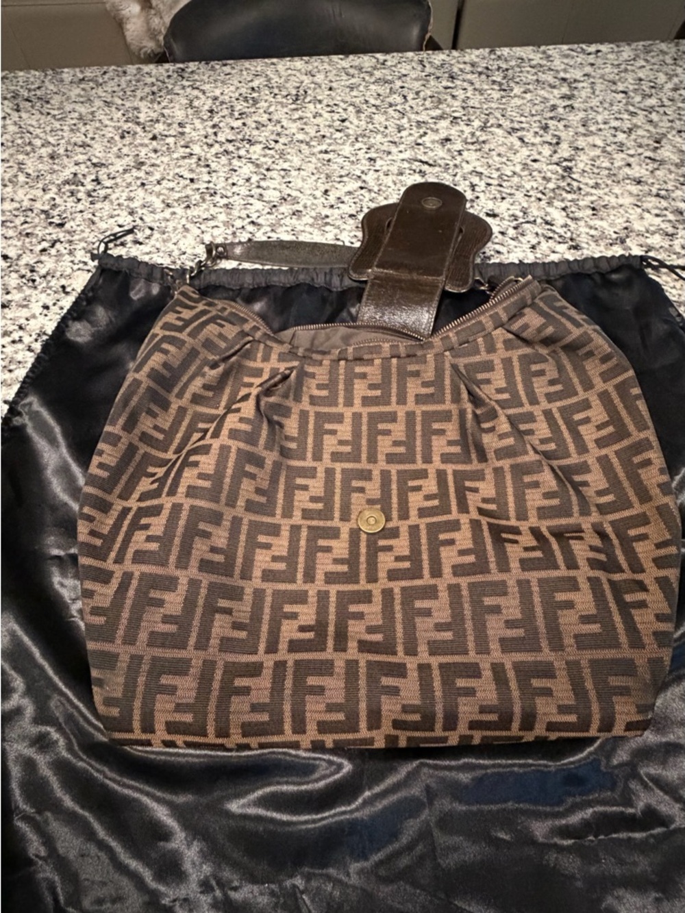 Vintage Fendi Brown FF Zucca Canvas Shoulder Bag with Leather Trim - Picture 6 of 8